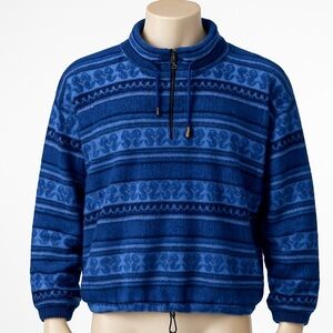 Vintage Express French Country Sweater Men’s L Blue Knit 1/4 Zip Pullover Casual